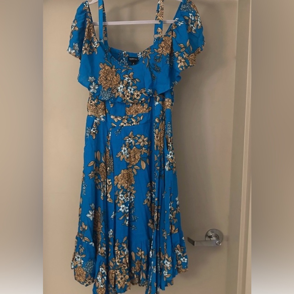 Torrid Floral Blue and Brown Dress